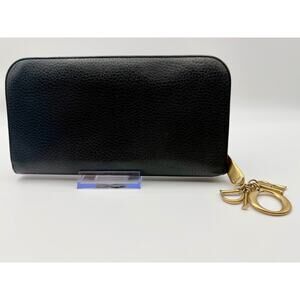 CHRISTIAN DIOR Diorissimo Black Calfskin Voyageur Charm Zip Around Wallet | COA